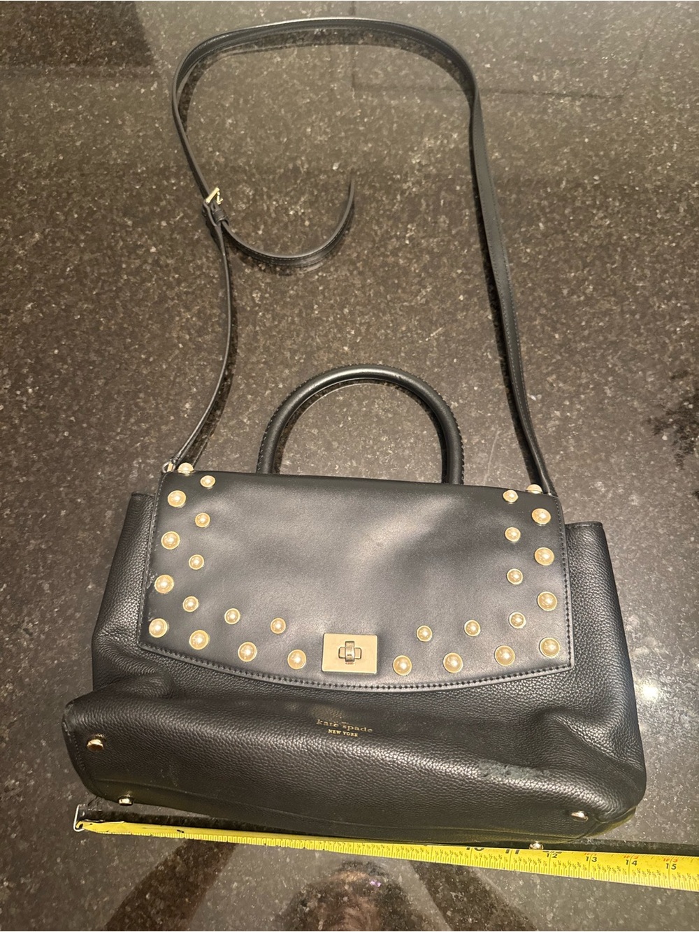 Kate Spade Black Leather pearl Studded Crossbody Satchel